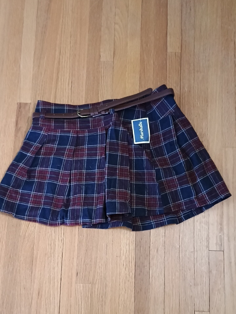 Sincerely Jules Navy and Burgundy Plaid Pleated Mini Skirt